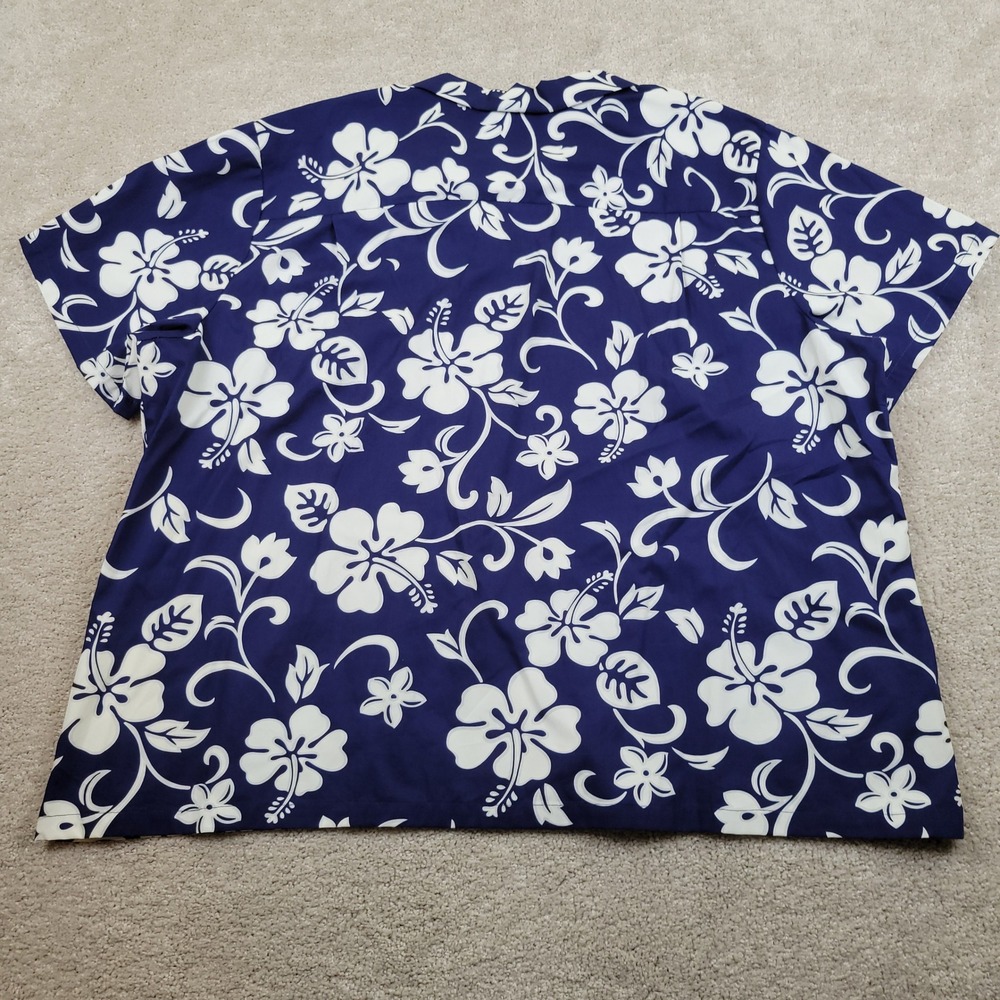 Puanani Hawaiian Shirt Womens 3X Blue White Hibiscus Floral Print Button Up NWOT - Picture 2 of 5